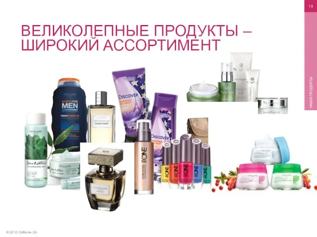 © 2016 Oriflame SA НАШИ ПРОДУКТЫ ВЕЛИКОЛЕПНЫЕ ПРОДУКТЫ – ШИРОКИЙ АССОРТИМЕНТ