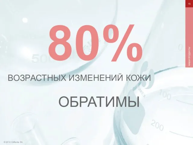 © 2016 Oriflame SA НАШИ ПРОДУКТЫ ОБРАТИМЫ 80% ВОЗРАСТНЫХ ИЗМЕНЕНИЙ КОЖИ