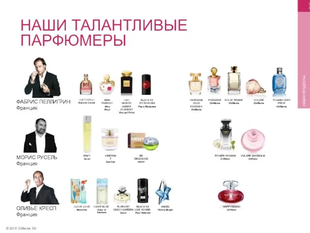 © 2016 Oriflame SA НАШИ ПРОДУКТЫ НАШИ ТАЛАНТЛИВЫЕ ПАРФЮМЕРЫ ОЛИВЬЕ КРЕСП Франция МОРИС