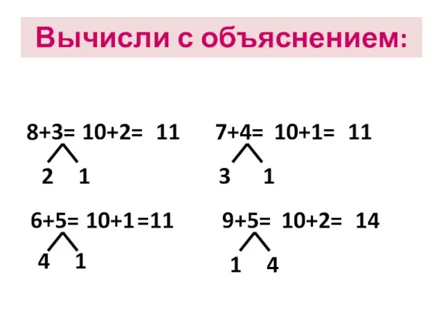 Вычисли с объяснением: 6+5= 10+1 =11 4 1 1 2