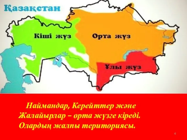 Наймандар, Керейттер және Жалайырлар – орта жүзге кіреді. Олардың жалпы териториясы.