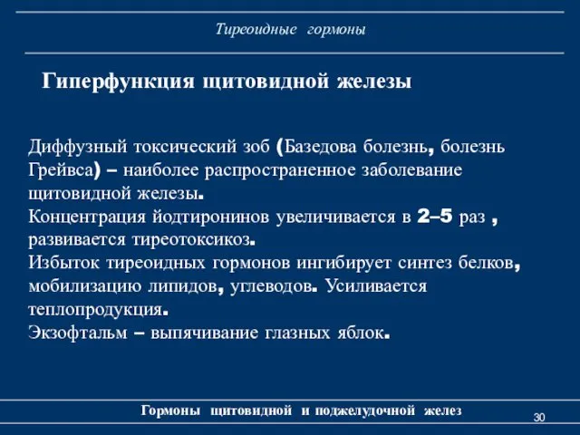 Тиреоидные гормоны Гиперфункция щитовидной железы Диффузный токсический зоб (Базедова болезнь,