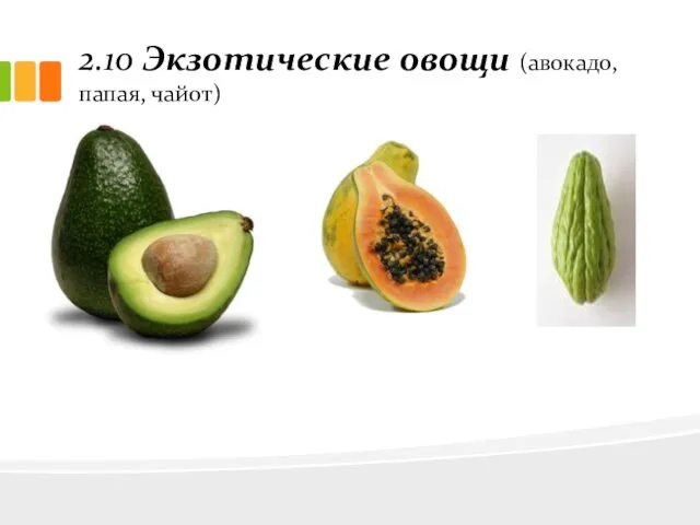 2.10 Экзотические овощи (авокадо, папая, чайот)