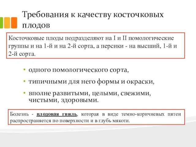 Требования к качеству косточковых плодов одного помологического сорта, типичными для