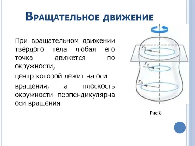 Вращательное движение При вращательном движении твёрдого тела любая его точка