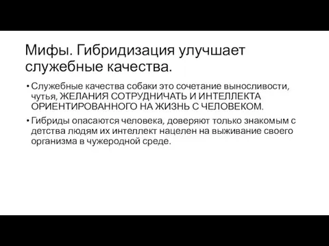 Мифы. Гибридизация улучшает служебные качества. Служебные качества собаки это сочетание