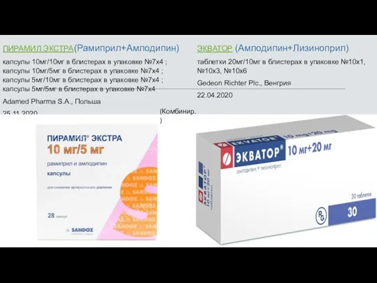 ПИРАМИЛ ЭКСТРА(Рамиприл+Амлодипин) капсулы 10мг/10мг в блистерах в упаковке №7х4 ;