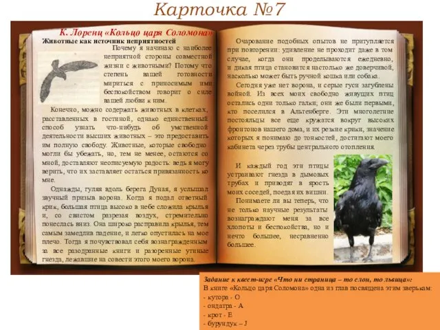 Карточка №7 Задание к квест-игре «Что ни страница – то