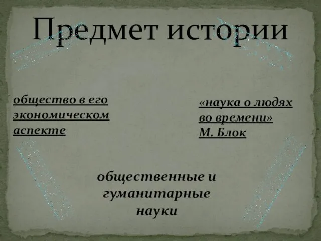 Предмет истории общество в его экономическом аспекте «наука о людях во времени» М.