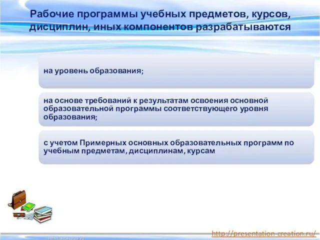 Рабочие программы учебных предметов, курсов, дисциплин, иных компонентов разрабатываются на