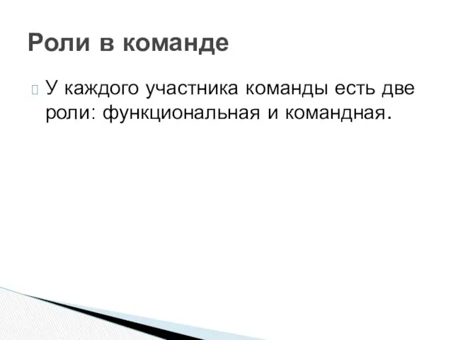 У каждого участника команды есть две роли: функциональная и командная. Роли в команде