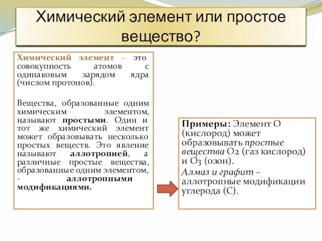 Химический элемент или простое вещество? Химический элемент – это совокупность