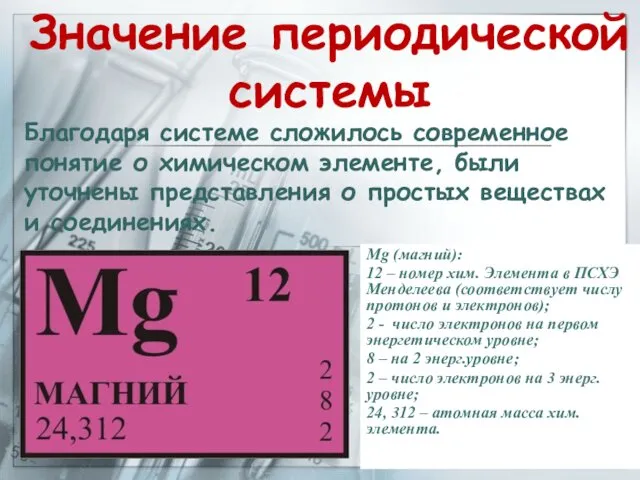 Значение периодической системы Благодаря системе сложилось современное понятие о химическом