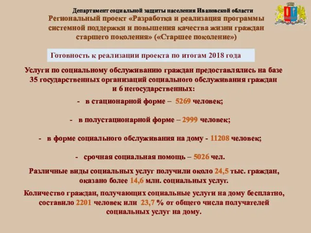 Департамент социальной защиты населения Ивановской области Услуги по социальному обслуживанию граждан предоставлялись на