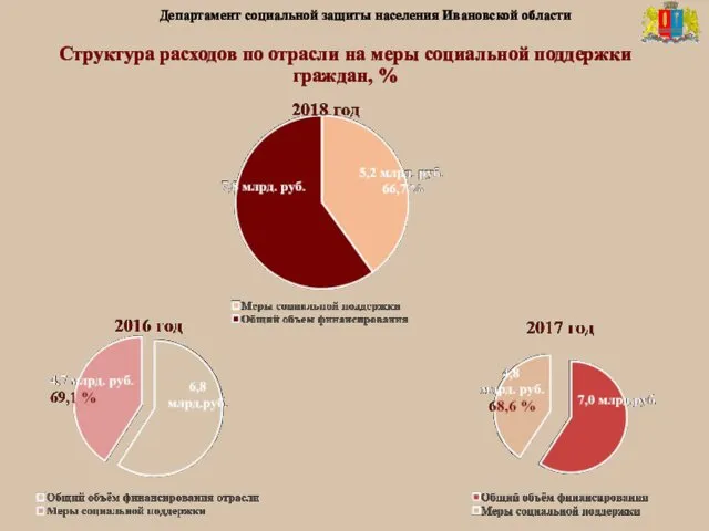 Департамент социальной защиты населения Ивановской области Структура расходов по отрасли на меры социальной поддержки граждан, %