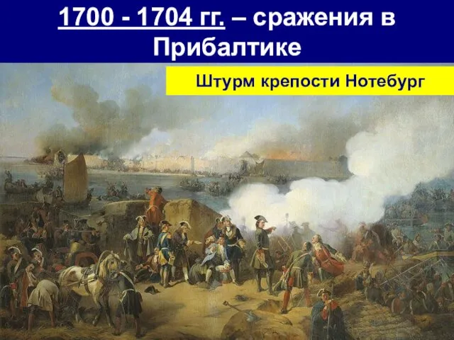 1700 - 1704 гг. – сражения в Прибалтике Штурм крепости Нотебург