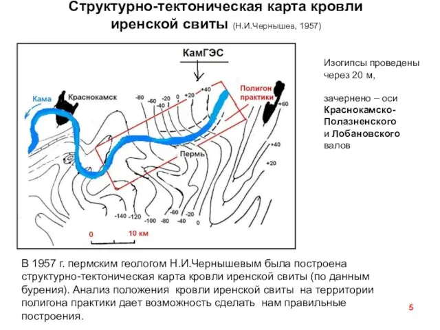 Структурно-тектоническая карта кровли иренской свиты (Н.И.Чернышев, 1957) Изогипсы проведены через