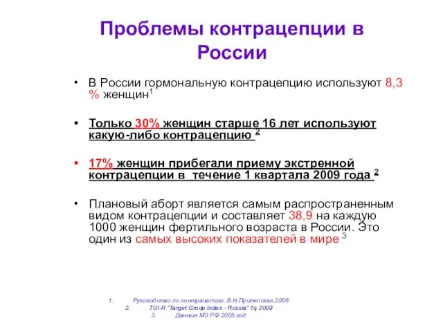 Проблемы контрацепции в России В России гормональную контрацепцию используют 8,3