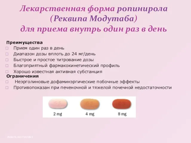 Лекарственная форма ропинирола (Реквипа Модутаба) для приема внутрь один раз