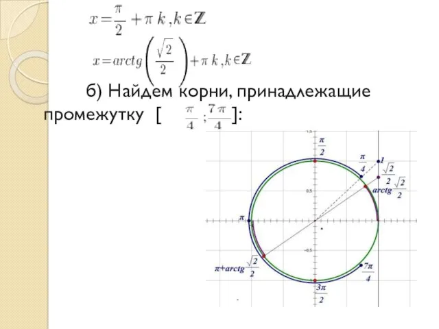 б) Найдем корни, принадлежащие промежутку [ ]: ]: