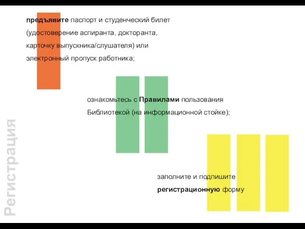 Регистрация предъявите паспорт и студенческий билет (удостоверение аспиранта, докторанта, карточку