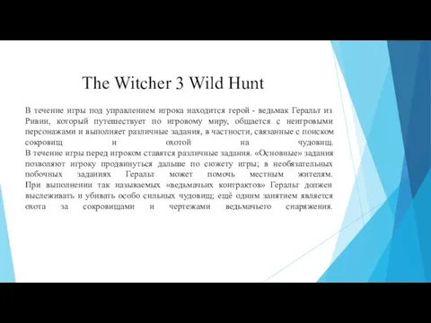 В течение игры под управлением игрока находится герой - ведьмак