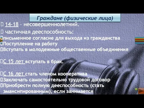 Граждане (физические лица) 14-18 – несовершеннолетний. частичная дееспособность: письменное согласие