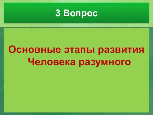 3 Вопрос Основные этапы развития Человека разумного