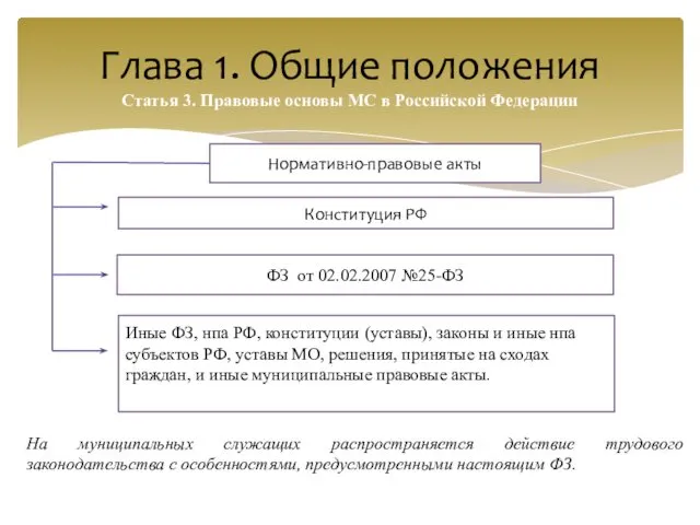 Глава 1. Общие положения Статья 3. Правовые основы МС в Российской Федерации На