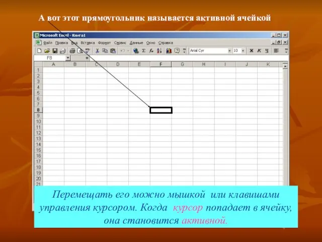 А вот этот прямоугольник называется активной ячейкой Перемещать его можно