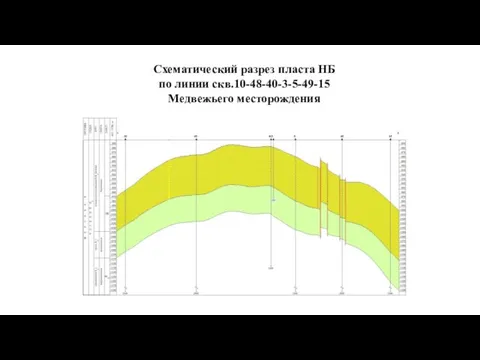 Схематический разрез пласта НБ по линии скв.10-48-40-3-5-49-15 Медвежьего месторождения