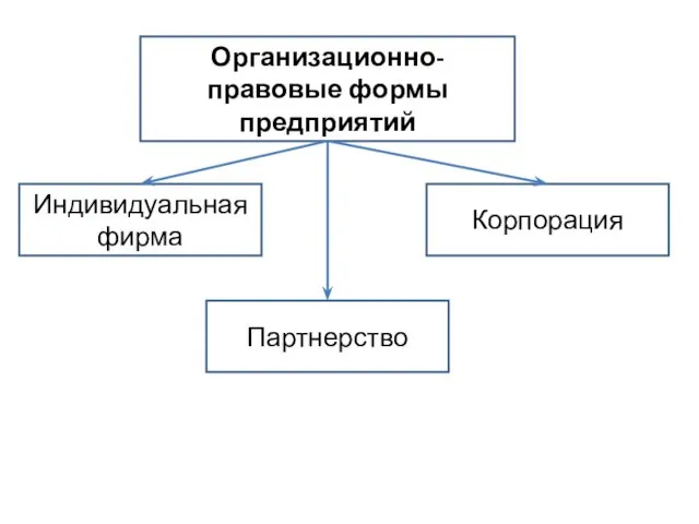 Организационно-правовые формы предприятий Индивидуальная фирма Партнерство Корпорация