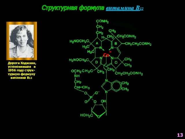 Структурная формула витамина В12 13 Дороти Ходжкин, установившая в 1956