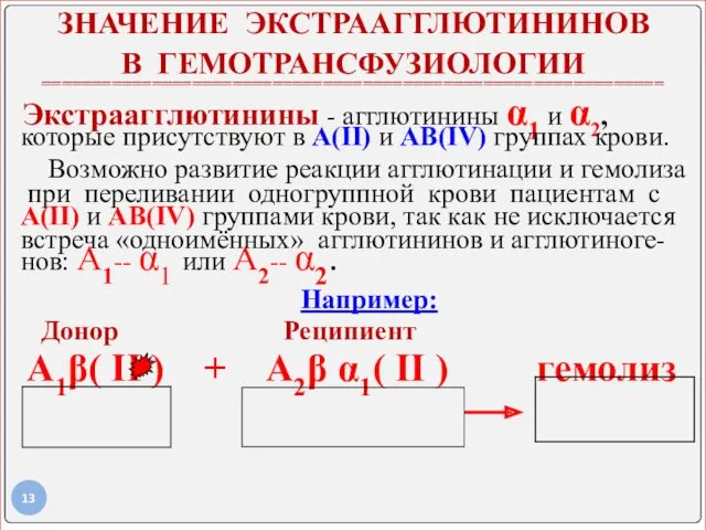 ЗНАЧЕНИЕ ЭКСТРААГГЛЮТИНИНОВ В ГЕМОТРАНСФУЗИОЛОГИИ ============================================================== Экстраагглютинины - агглютинины α1 и