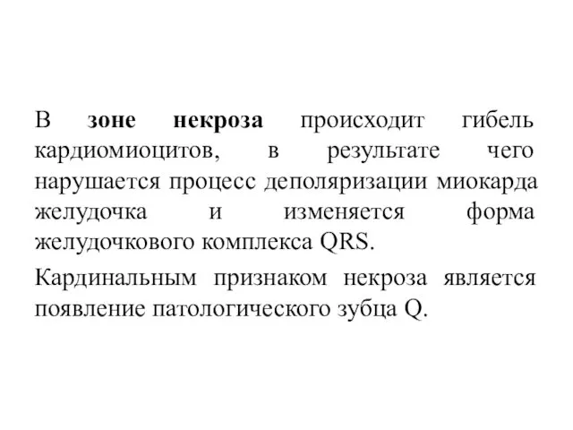 В зоне некроза происходит гибель кардиомиоцитов, в результате чего нарушается