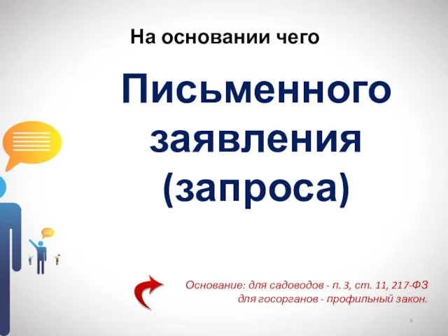 На основании чего Письменного заявления (запроса) Основание: для садоводов -