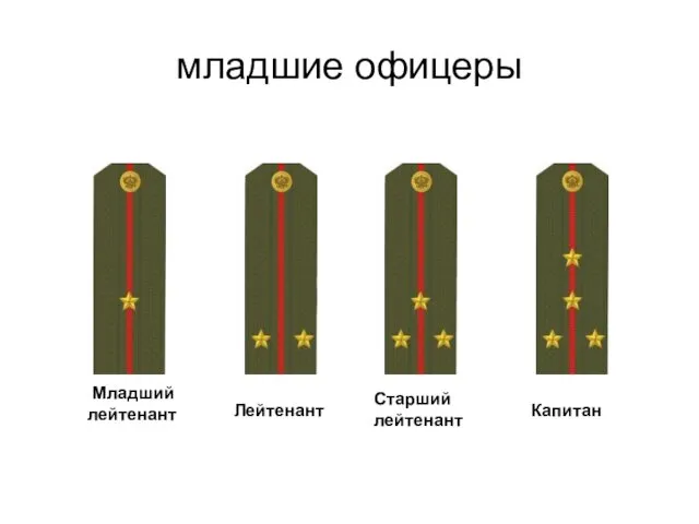 младшие офицеры Младший лейтенант Лейтенант Старший лейтенант Капитан