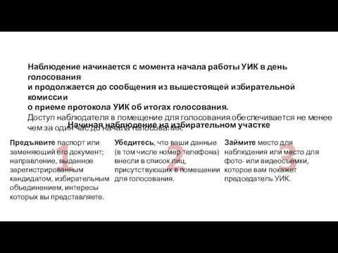 1 2 3 НАБЛЮДАТЕЛЮ В ДЕНЬ ГОЛОСОВАНИЯ Наблюдение начинается с