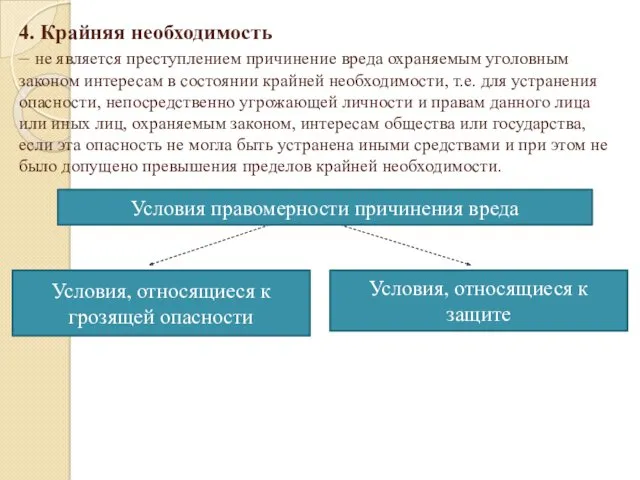 4. Крайняя необходимость – не является преступлением причинение вреда охраняемым