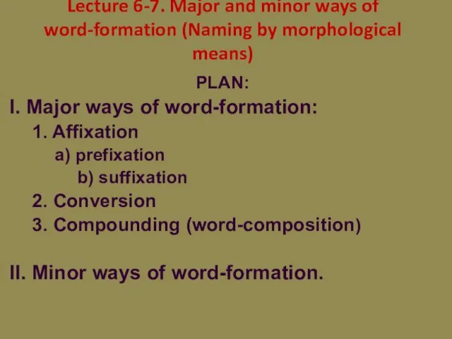 Lecture 6-7. Major and minor ways of word-formation (Naming by