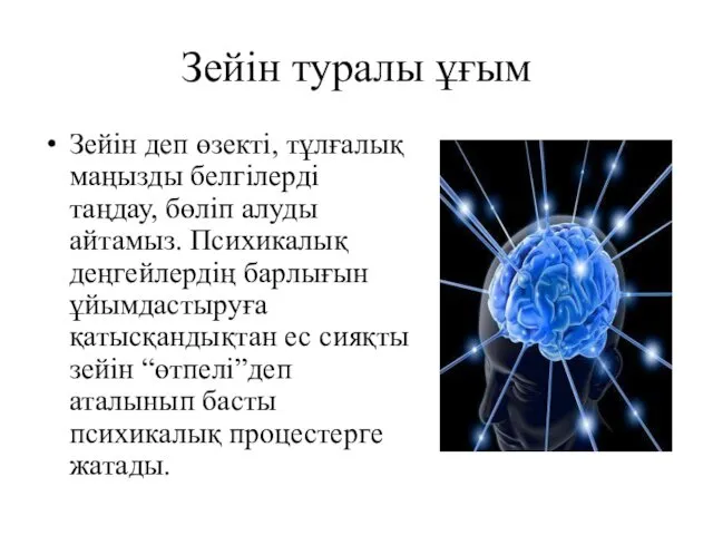 Зейін туралы ұғым Зейін деп өзекті, тұлғалық маңызды белгілерді таңдау,