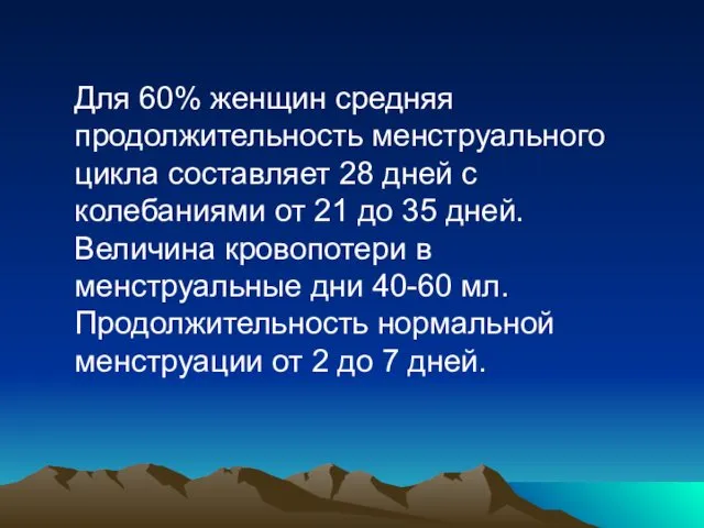 Для 60% женщин средняя продолжительность менструального цикла составляет 28 дней