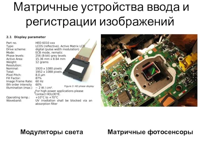 Матричные устройства ввода и регистрации изображений Модуляторы света Матричные фотосенсоры
