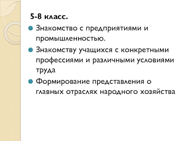 5-8 класс. Знакомство с предприятиями и промышленностью. Знакомству учащихся с