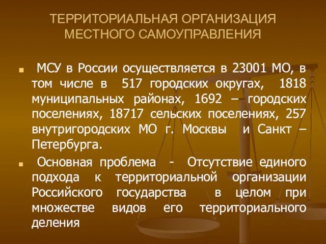 ТЕРРИТОРИАЛЬНАЯ ОРГАНИЗАЦИЯ МЕСТНОГО САМОУПРАВЛЕНИЯ МСУ в России осуществляется в 23001
