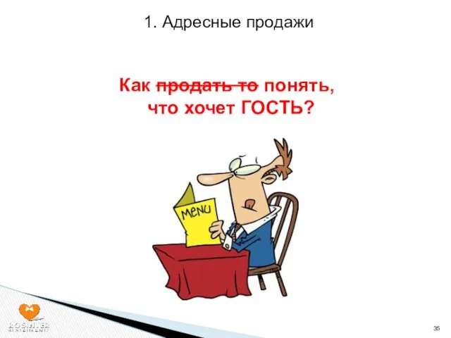 1. Адресные продажи Как продать то понять, что хочет ГОСТЬ?