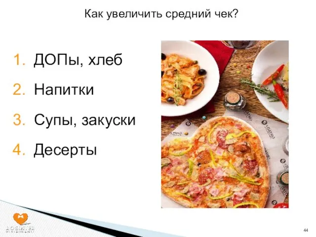 Как увеличить средний чек? ДОПы, хлеб Напитки Супы, закуски Десерты