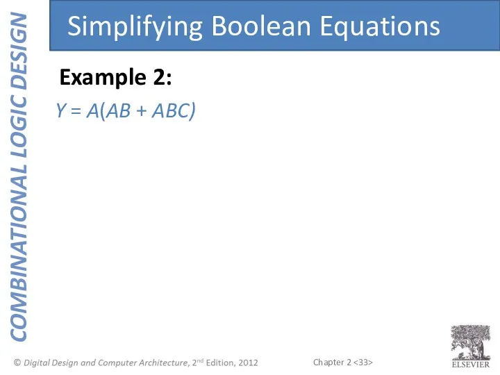 Y = A(AB + ABC) Example 2: Simplifying Boolean Equations