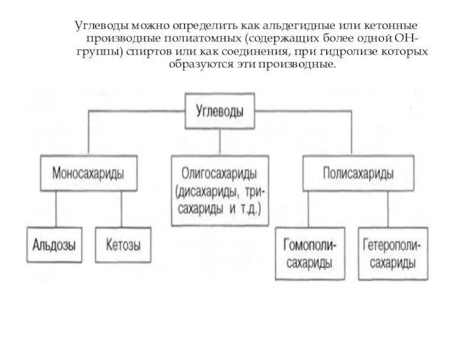 Углеводы можно определить как альдегидные или кетонные производные полиатомных (содержащих