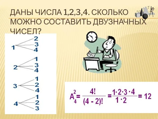 ДАНЫ ЧИСЛА 1,2,3,4. СКОЛЬКО МОЖНО СОСТАВИТЬ ДВУЗНАЧНЫХ ЧИСЕЛ?